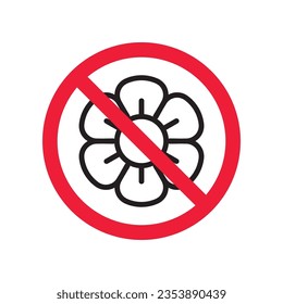 Forbidden flower vector icon. Warning, caution, attention, restriction, label, ban, danger. No flowers flat sign design pictogram symbol. No flowers icon