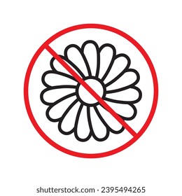 Forbidden flower vector icon. Warning, caution, attention, restriction, label, ban, danger. No flowers flat sign design pictogram symbol. No flowers icon UX UI