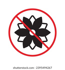 Forbidden flower vector icon. Warning, caution, attention, restriction, label, ban, danger. No flowers flat sign design pictogram symbol. No flowers icon UX UI