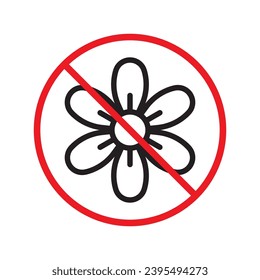 Forbidden flower vector icon. Warning, caution, attention, restriction, label, ban, danger. No flowers flat sign design pictogram symbol. No flowers icon UX UI