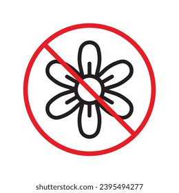 Forbidden flower vector icon. Warning, caution, attention, restriction, label, ban, danger. No flowers flat sign design pictogram symbol. No flowers icon UX UI