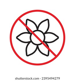 Forbidden flower vector icon. Warning, caution, attention, restriction, label, ban, danger. No flowers flat sign design pictogram symbol. No flowers icon UX UI