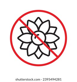 Forbidden flower vector icon. Warning, caution, attention, restriction, label, ban, danger. No flowers flat sign design pictogram symbol. No flowers icon UX UI