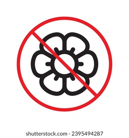 Forbidden flower vector icon. Warning, caution, attention, restriction, label, ban, danger. No flowers flat sign design pictogram symbol. No flowers icon UX UI