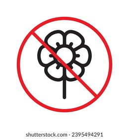 Forbidden flower vector icon. Warning, caution, attention, restriction, label, ban, danger. No flowers flat sign design pictogram symbol. No flowers icon UX UI