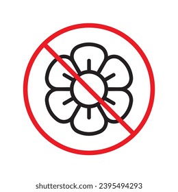 Forbidden flower vector icon. Warning, caution, attention, restriction, label, ban, danger. No flowers flat sign design pictogram symbol. No flowers icon UX UI