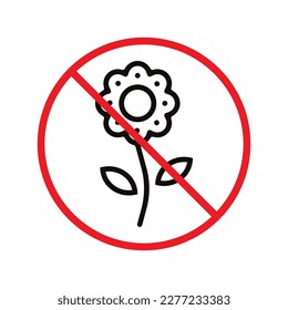 Forbidden flowers vector icon. No flowers flat sign design. Prohibited flowers symbol pictogram. Warning, caution, attention, restriction label ban. No flowers symbol