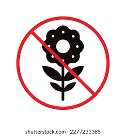 Forbidden flowers vector icon. No flowers flat sign design. Prohibited flowers symbol pictogram. Warning, caution, attention, restriction label ban. No flowers symbol