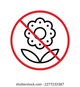 Forbidden flowers vector icon. No flowers flat sign design. Prohibited flowers symbol pictogram. Warning, caution, attention, restriction label ban. No flowers symbol