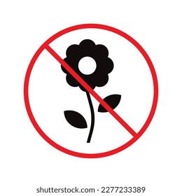 Forbidden flowers vector icon. No flowers flat sign design. Prohibited flowers symbol pictogram. Warning, caution, attention, restriction label ban. No flowers symbol