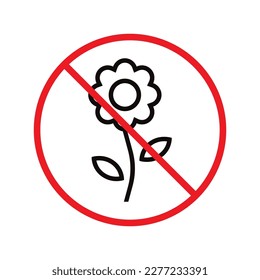 Forbidden flowers vector icon. No flowers flat sign design. Prohibited flowers symbol pictogram. Warning, caution, attention, restriction label ban. No flowers symbol