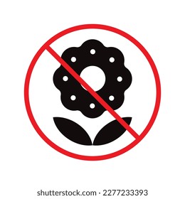 Forbidden flowers vector icon. No flowers flat sign design. Prohibited flowers symbol pictogram. Warning, caution, attention, restriction label ban. No flowers symbol