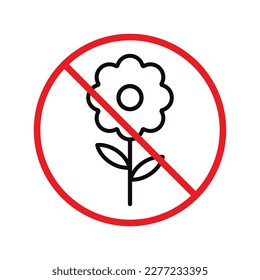 Forbidden flowers vector icon. No flowers flat sign design. Prohibited flowers symbol pictogram. Warning, caution, attention, restriction label ban. No flowers symbol