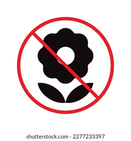 Forbidden flowers vector icon. No flowers flat sign design. Prohibited flowers symbol pictogram. Warning, caution, attention, restriction label ban. No flowers symbol