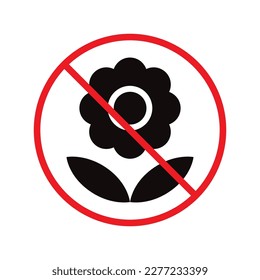 Forbidden flowers vector icon. No flowers flat sign design. Prohibited flowers symbol pictogram. Warning, caution, attention, restriction label ban. No flowers symbol