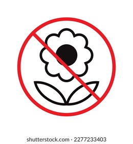 Forbidden flowers vector icon. No flowers flat sign design. Prohibited flowers symbol pictogram. Warning, caution, attention, restriction label ban. No flowers symbol