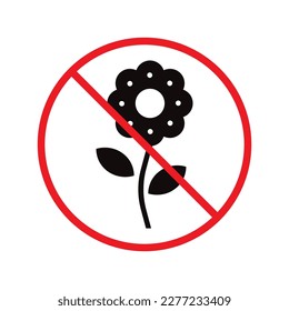 Forbidden flowers vector icon. No flowers flat sign design. Prohibited flowers symbol pictogram. Warning, caution, attention, restriction label ban. No flowers symbol