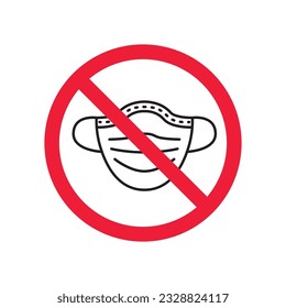 Forbidden flu mask icon. No medical mask vector sign. Prohibited Warning restriction. No flu mask caution icon. EPS 10 flat attention symbol pictogram