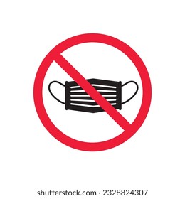Forbidden flu mask icon. No medical mask vector sign. Prohibited Warning restriction. No flu mask caution icon. EPS 10 flat attention symbol pictogram