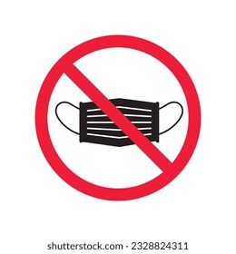 Forbidden flu mask icon. No medical mask vector sign. Prohibited Warning restriction. No flu mask caution icon. EPS 10 flat attention symbol pictogram