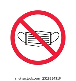 Icono de máscara antigripal prohibido. No hay señal de vector de máscara médica. Restricción de advertencia prohibida. No hay un icono de precaución con máscara antigripal. Pictograma del símbolo de atención plana EPS 10