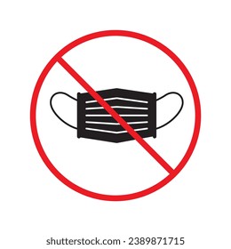 Forbidden flu mask icon. No medical mask vector sign. Prohibited Warning restriction. No flu mask caution icon. Doctor mask flat symbol pictogram UX UI. Caution danger attention ban label