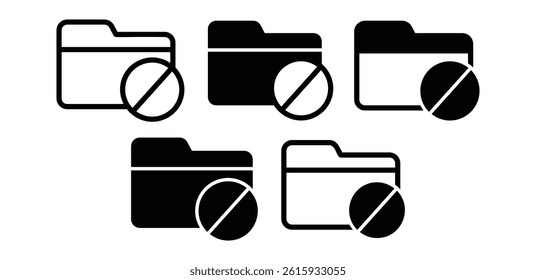 Forbidden Folder Icons Black and White Restricted Access Symbols Vector Design Illustration