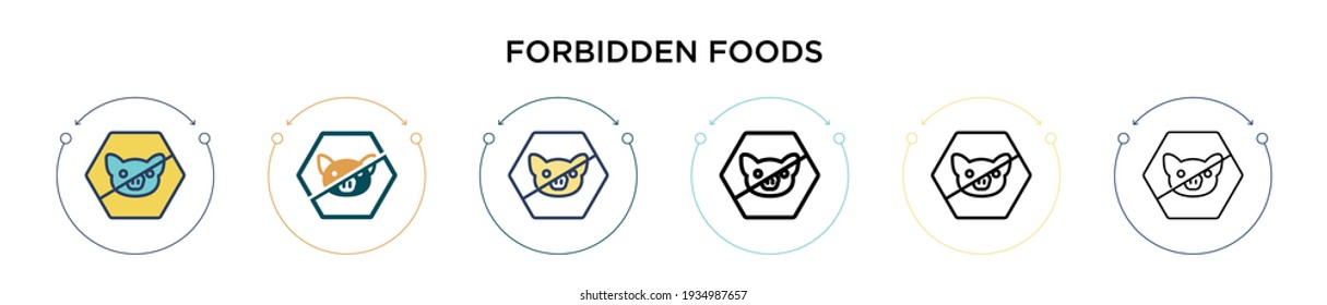 Forbidden foods icon in filled, thin line, outline and stroke style. Vector illustration of two colored and black forbidden foods vector icons designs can be used for mobile, ui, web
