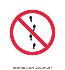 Forbidden foot step vector icon. Warning, caution, attention, restriction, label, ban, danger. No foot steps flat sign design pictogram symbol. No foot step icon