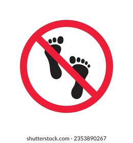 Forbidden foot step vector icon. Warning, caution, attention, restriction, label, ban, danger. No foot steps flat sign design pictogram symbol. No foot step icon