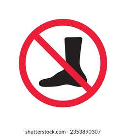 Forbidden foot step vector icon. Warning, caution, attention, restriction, label, ban, danger. No socks flat sign design pictogram symbol. No socks icon. Do not step