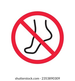 Forbidden foot step vector icon. Warning, caution, attention, restriction, label, ban, danger. No socks flat sign design pictogram symbol. No socks icon. Do not step