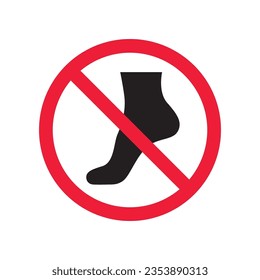Forbidden foot step vector icon. Warning, caution, attention, restriction, label, ban, danger. No socks flat sign design pictogram symbol. No socks icon. Do not step