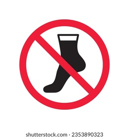 Forbidden foot step vector icon. Warning, caution, attention, restriction, label, ban, danger. No socks flat sign design pictogram symbol. No socks icon. Do not step