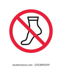 Forbidden foot step vector icon. Warning, caution, attention, restriction, label, ban, danger. No socks flat sign design pictogram symbol. No socks icon. Do not step
