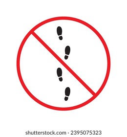 Icono vectorial de paso de pie prohibido. Advertencia, precaución, atención, restricción, etiqueta, prohibición, peligro. No hay pasos de pie símbolo de diseño de pictograma de signo plano. Icono de paso sin pie UI