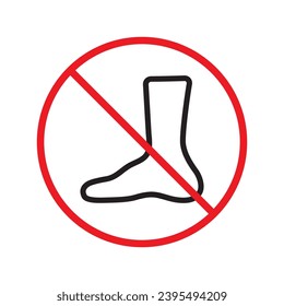 Verbotenes Fußschritt, Vektorsymbol. Warnung, Vorsicht, Aufmerksamkeit, Einschränkung, Kennzeichnung, Verbot, Gefahr. Kein Piktogramm-Symbol für flaches Schild. Kein Socken-Symbol. UX-Benutzeroberfläche nicht öffnen