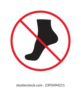 Forbidden foot step vector icon. Warning, caution, attention, restriction, label, ban, danger. No socks flat sign design pictogram symbol. No socks icon. Do not step UX UI