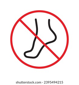 Forbidden foot step vector icon. Warning, caution, attention, restriction, label, ban, danger. No socks flat sign design pictogram symbol. No socks icon. Do not step UX UI