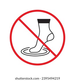 Forbidden foot step vector icon. Warning, caution, attention, restriction, label, ban, danger. No socks flat sign design pictogram symbol. No socks icon. Do not step UX UI