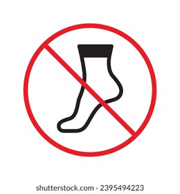 Forbidden foot step vector icon. Warning, caution, attention, restriction, label, ban, danger. No socks flat sign design pictogram symbol. No socks icon. Do not step UX UI