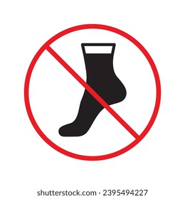 Forbidden foot step vector icon. Warning, caution, attention, restriction, label, ban, danger. No socks flat sign design pictogram symbol. No socks icon. Do not step UX UI
