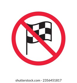 Forbidden formula 1 flag vector icon. Warning, caution, attention, restriction, label, ban, danger. No finish flag flat sign design pictogram symbol. No flag icon