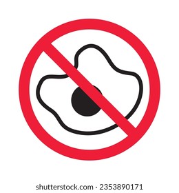 Forbidden fried egg vector icon. Warning, caution, attention, restriction, label, ban, danger. No eggs flat sign design pictogram symbol. No egg icon