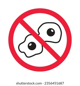 Forbidden fried egg vector icon. Warning, caution, attention, restriction, label, ban, danger. No eggs flat sign design pictogram symbol. No egg icon
