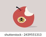 Forbidden Fruit, The Allure of a poisoned Apple, A bright red apple with a bite taken out reveals a sinister skull and bones symbol