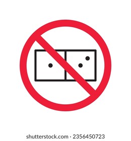 Forbidden gambling vector icon. Warning, caution, attention, restriction, label, ban, danger. No dice flat sign design pictogram symbol. No casino gamble icon