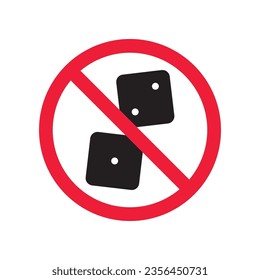 Forbidden gambling vector icon. Warning, caution, attention, restriction, label, ban, danger. No dice flat sign design pictogram symbol. No casino gamble icon
