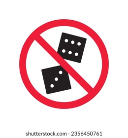 Forbidden gambling vector icon. Warning, caution, attention, restriction, label, ban, danger. No dice flat sign design pictogram symbol. No casino gamble icon