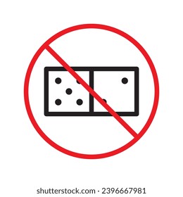Verbotenes Spielen, Vektorsymbol. Warnung, Vorsicht, Aufmerksamkeit, Einschränkung, Kennzeichnung, Verbot, Gefahr. Keine Würfel flach Zeichen Design Piktogramm Symbol. Kein Casino-Spielsymbol UX UI